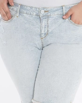 Urban Style Relaxed Waist Fit Mid Rise Bermuda - Denim Stripes | DENIM STRIPES