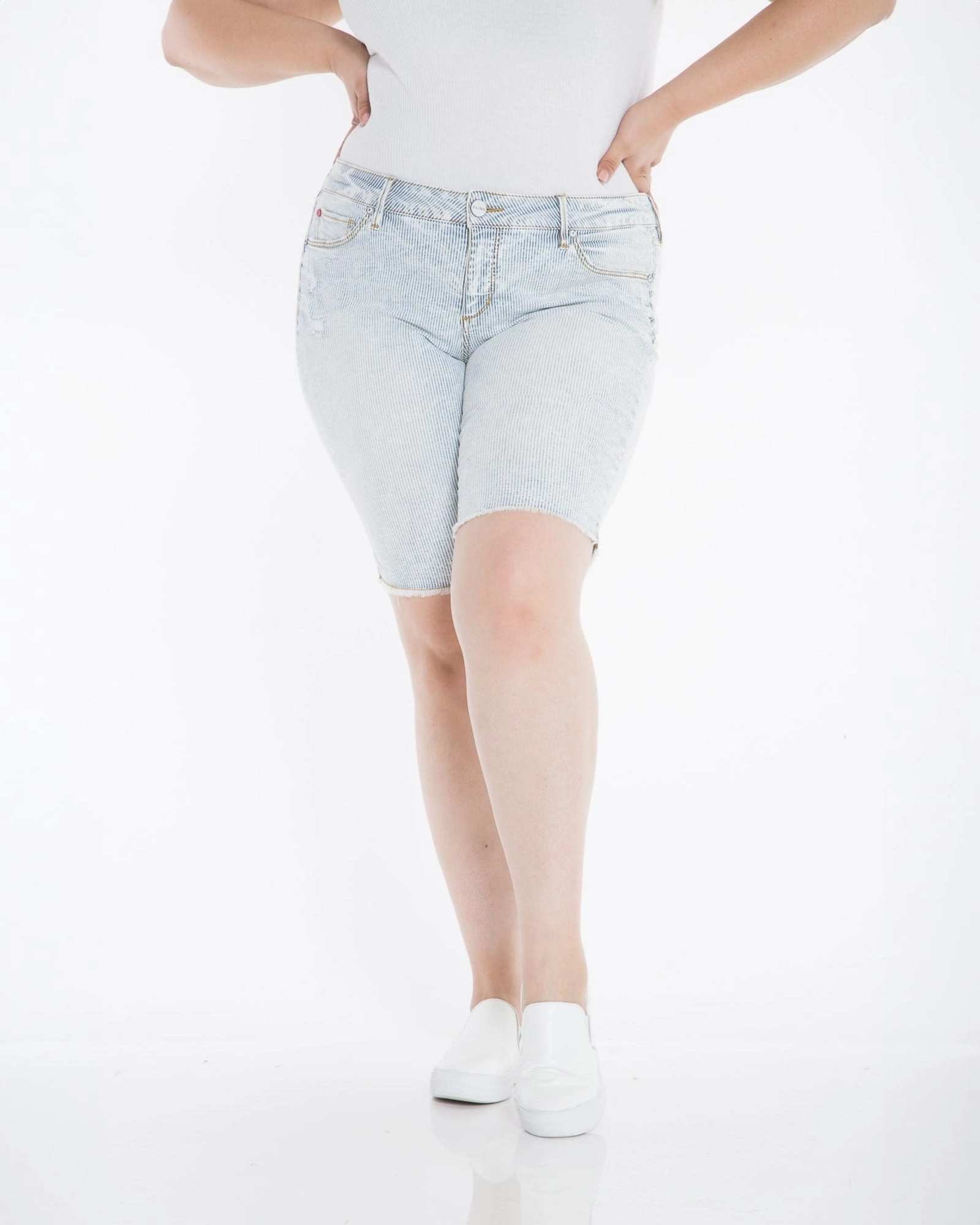 Mid Rise Bermuda - Denim Stripes | DENIM STRIPES Holiday Vibes Work Ready Outfit Formula