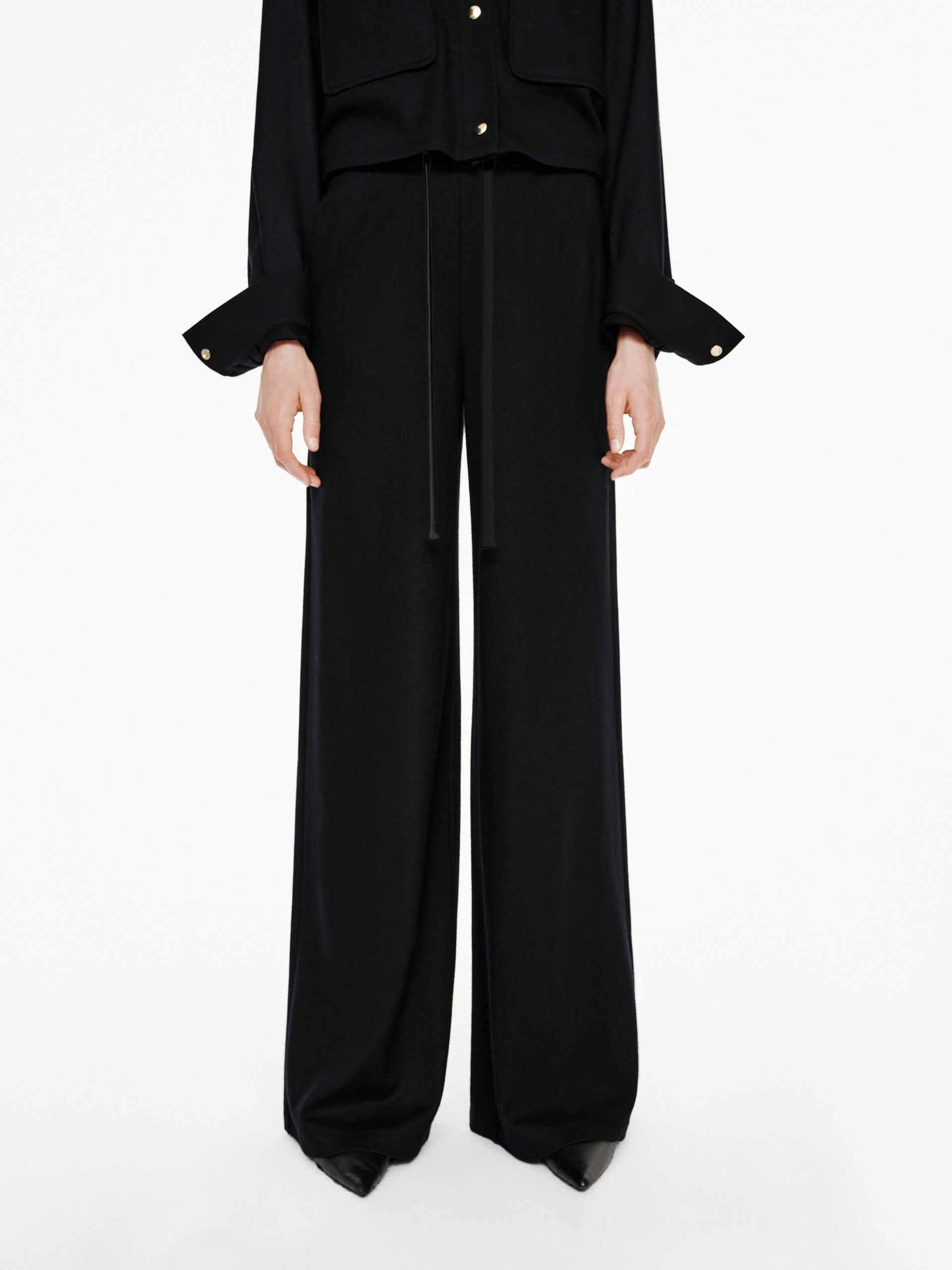 Wool Blend Relaxed Trousers Adjustable Closure