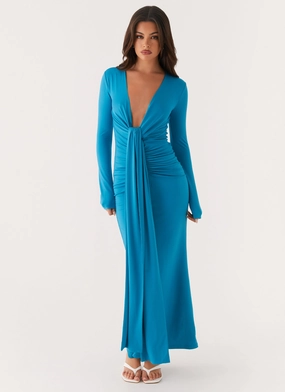 Miesha Long Sleeve Maxi Dress - Blue Dressy Glow