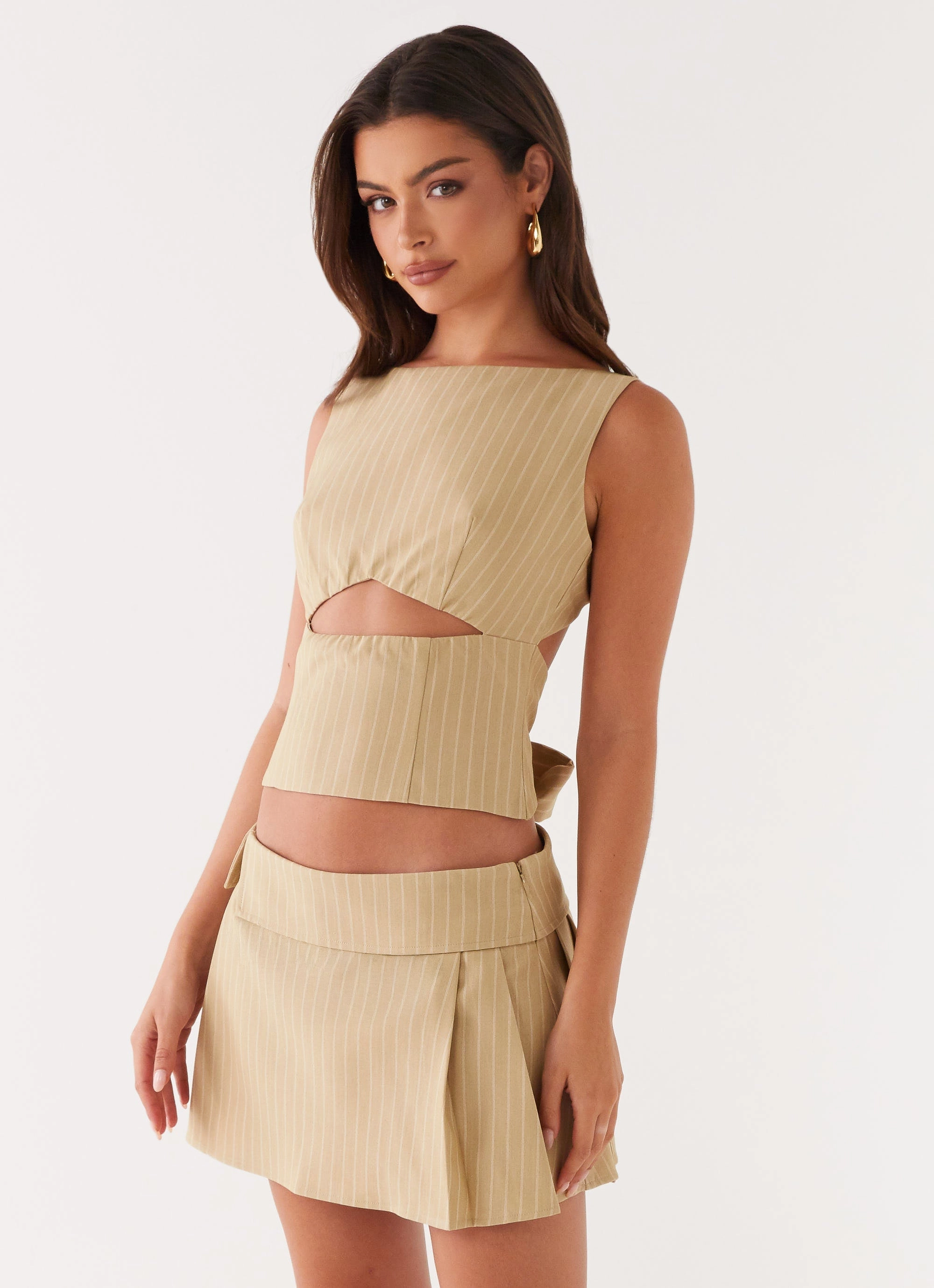 Daily Essential Light Moodboard Miki Mini Skirt - Beige Stripe