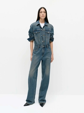 Soft Vacation Lapel Collar Denim Jumpsuit