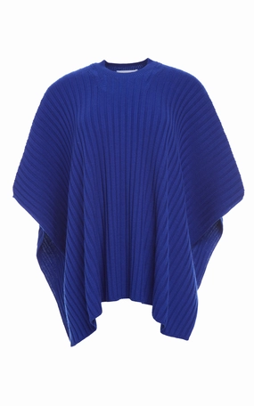Microfiber Blend Fall Vibes Baron Knit Cropped Poncho in Cobalt Merino Wool Cashmere