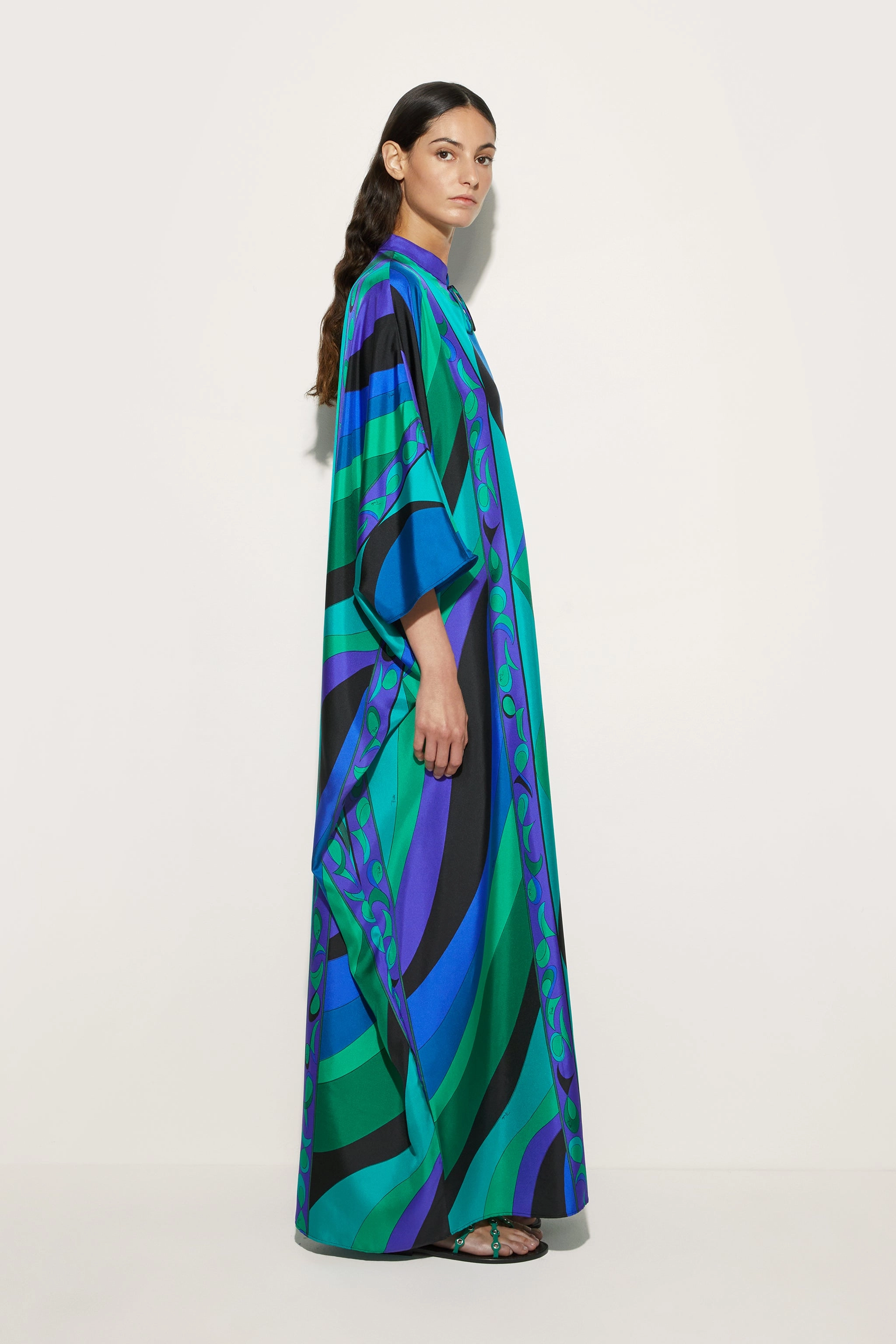 Pleated design Sophisticated cocktail dress Pesci Print Loose Fit Kaftan