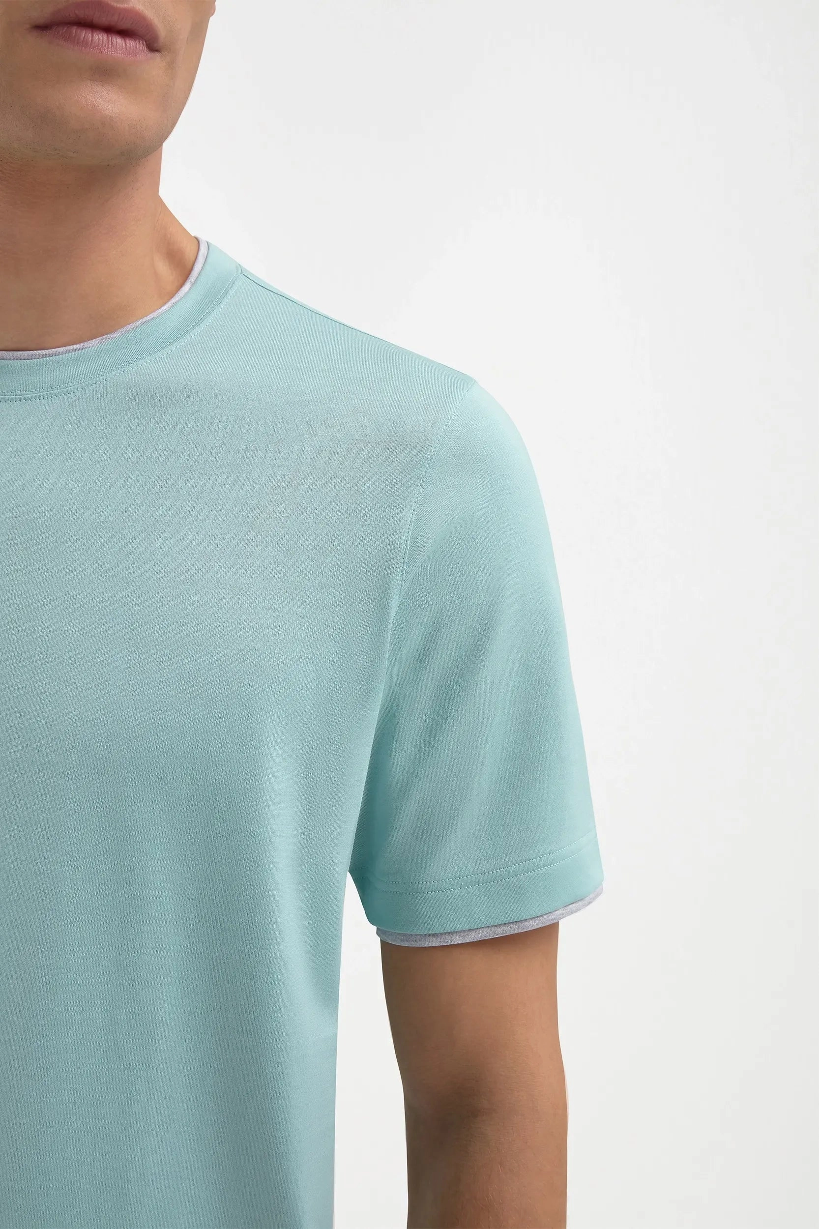 Sweater Knit Mint cotton t-shirt with collar detail - Made in Italy