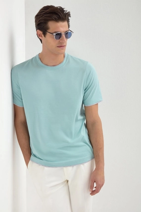 Chill Evening Mint cotton t-shirt with collar detail - Made in Italy