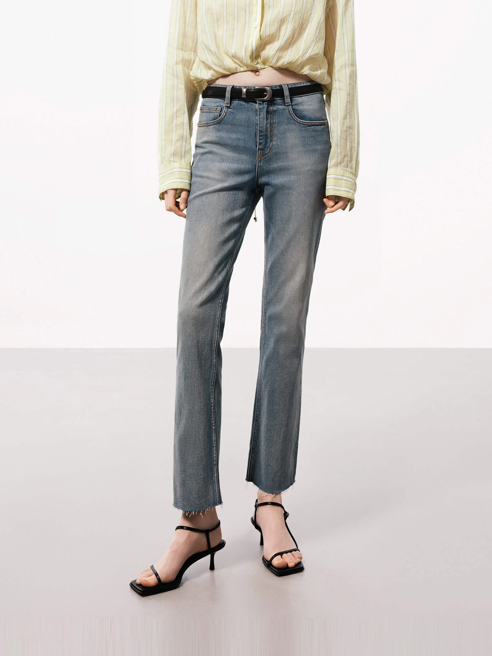 Ankle Raw Detail Denim Jeans Stretch Road Trip Brunch Outfit