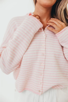 Piper Mini Stripes Cardigan in Pink light layering