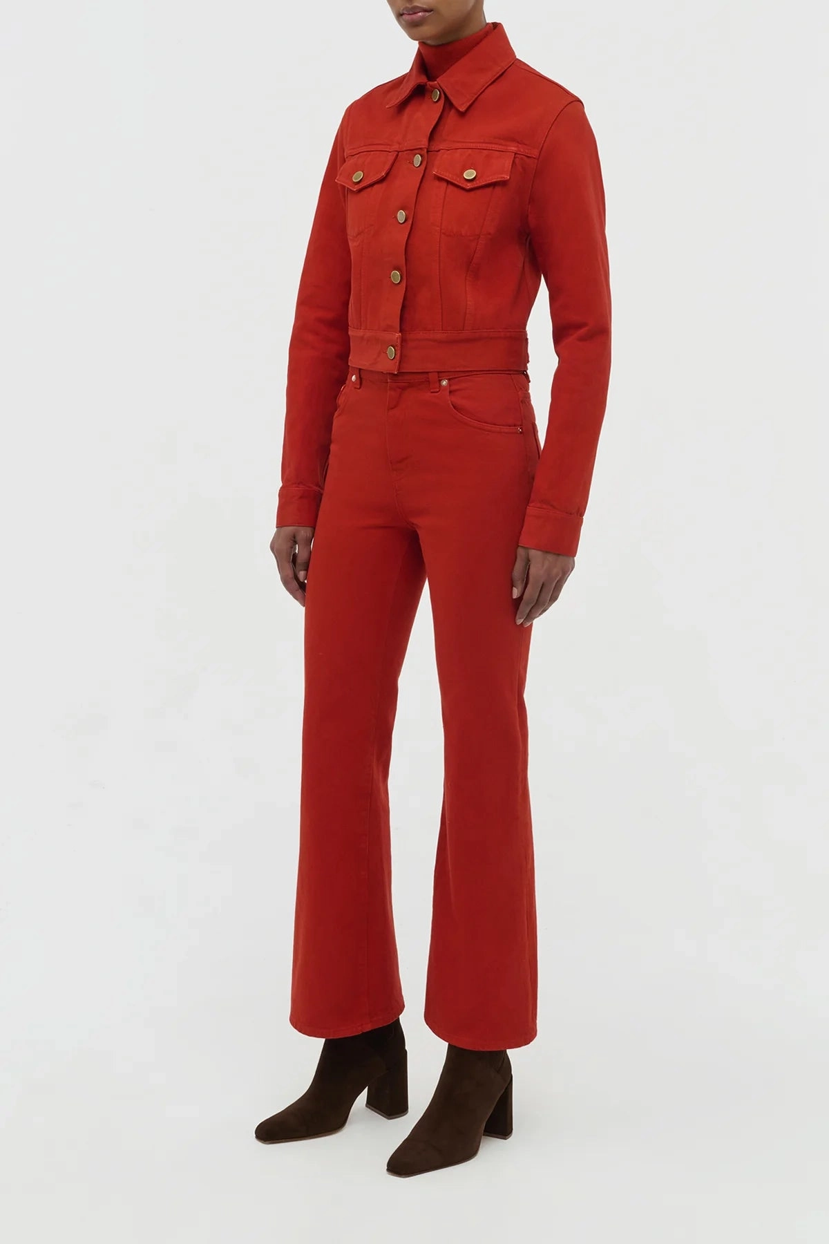 Bronte Jacket in Antelope Orange Recycled Cotton Denim OdorResistant Treatment Abrasion Resistant Shell