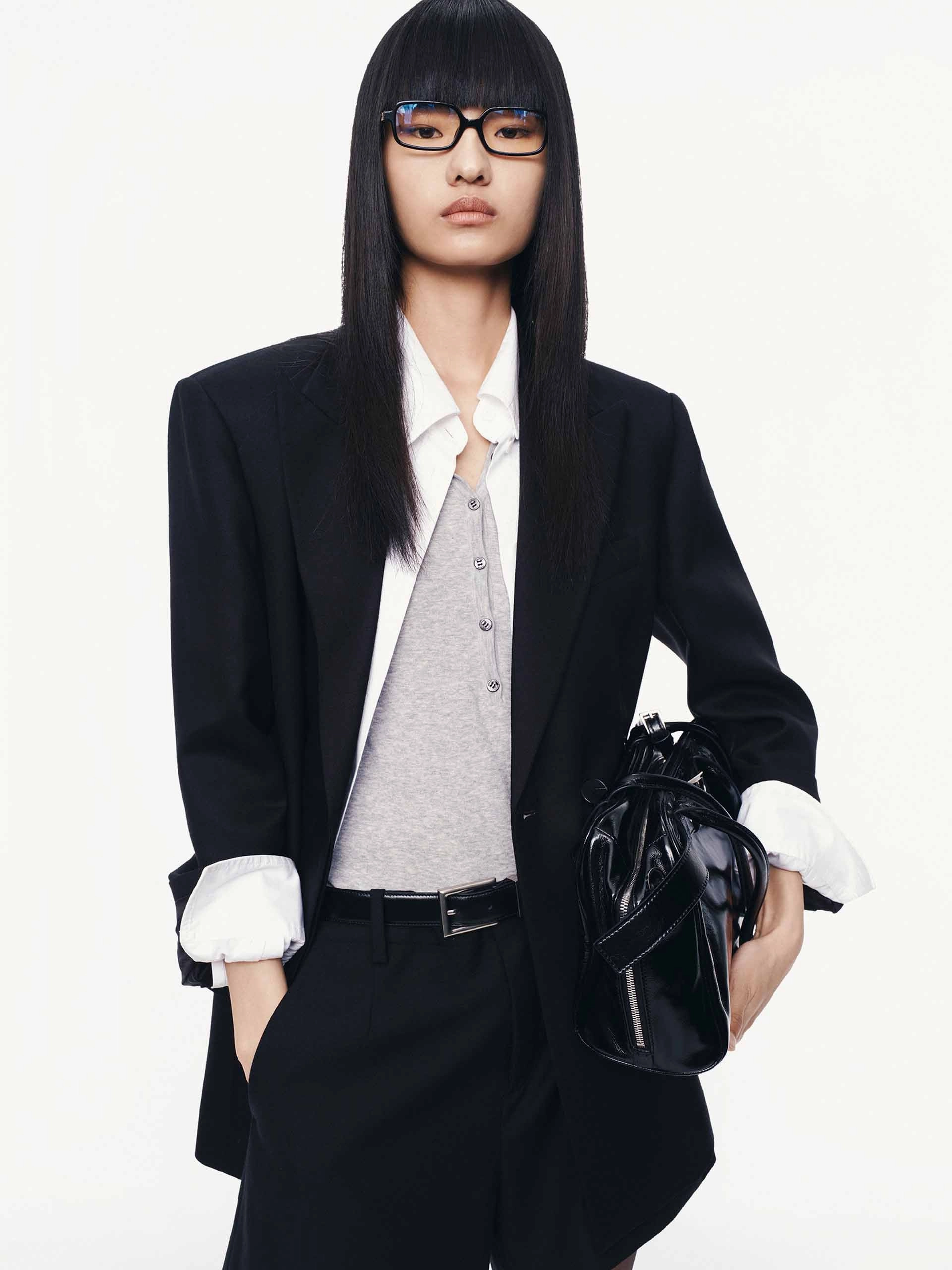 Single-breasted Wool Blend Blazer Reinforced Stitching