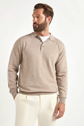 Seam Free Taupe merino polo ?C Made in Italy