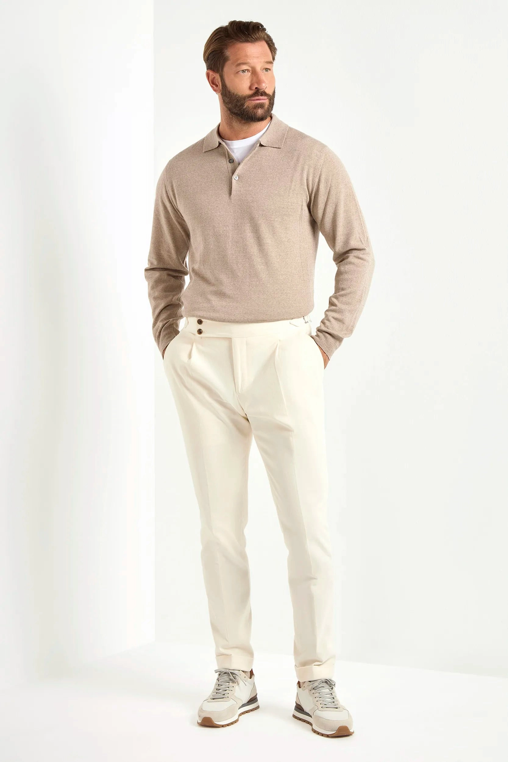 Chill Style Taupe merino polo ?C Made in Italy