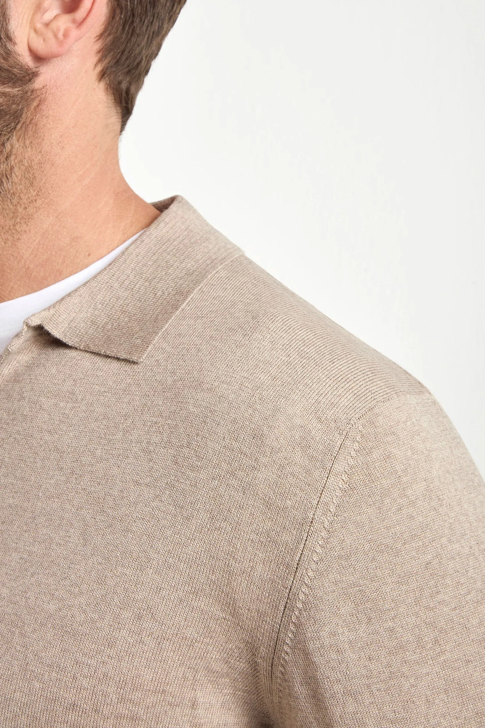 Taupe merino polo ?C Made in Italy Contrast Trim Accent Warm Classic