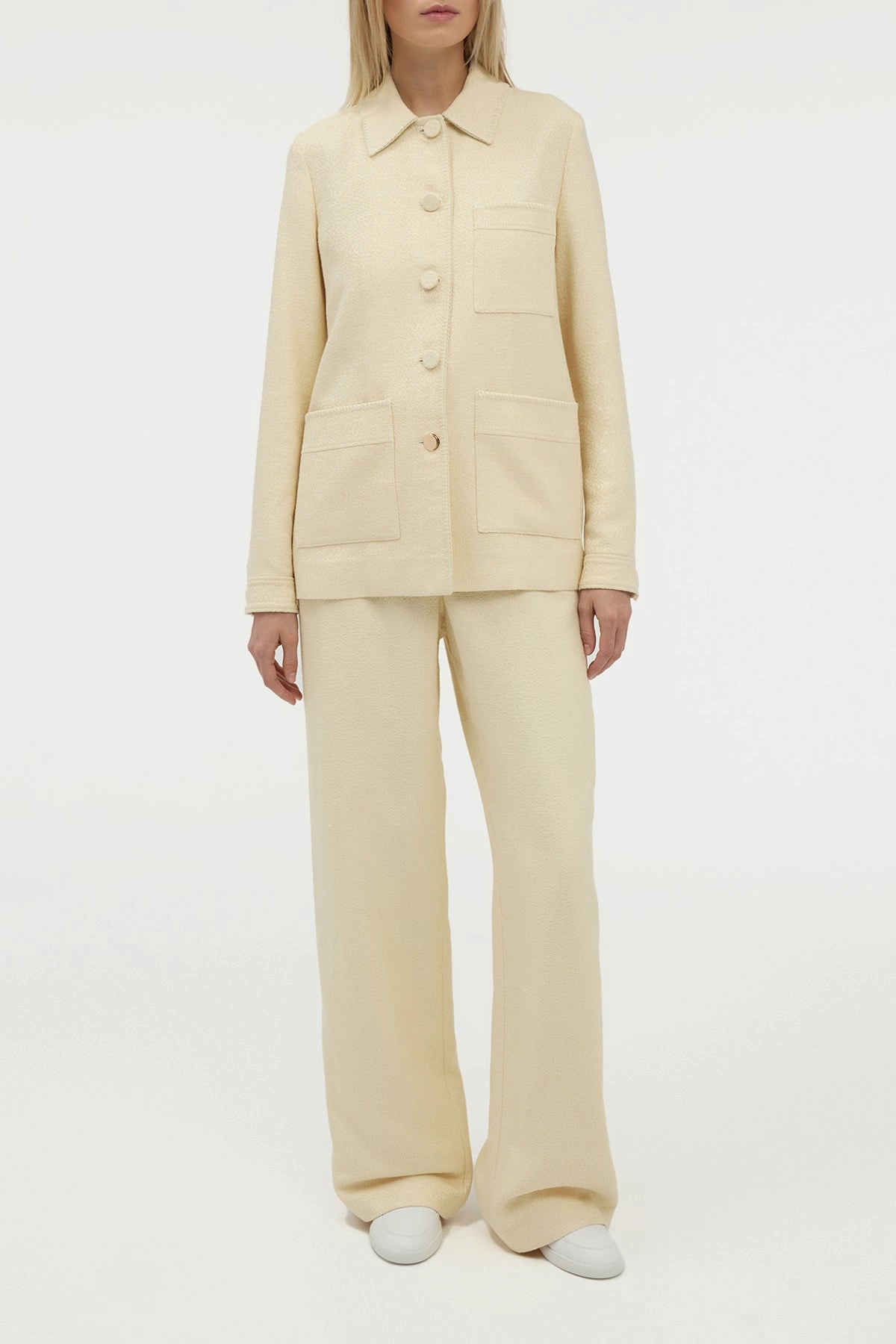 Stand Up Collar Quick Dry Technology Ulu Chore Jacket in Ivory Silk Tweed