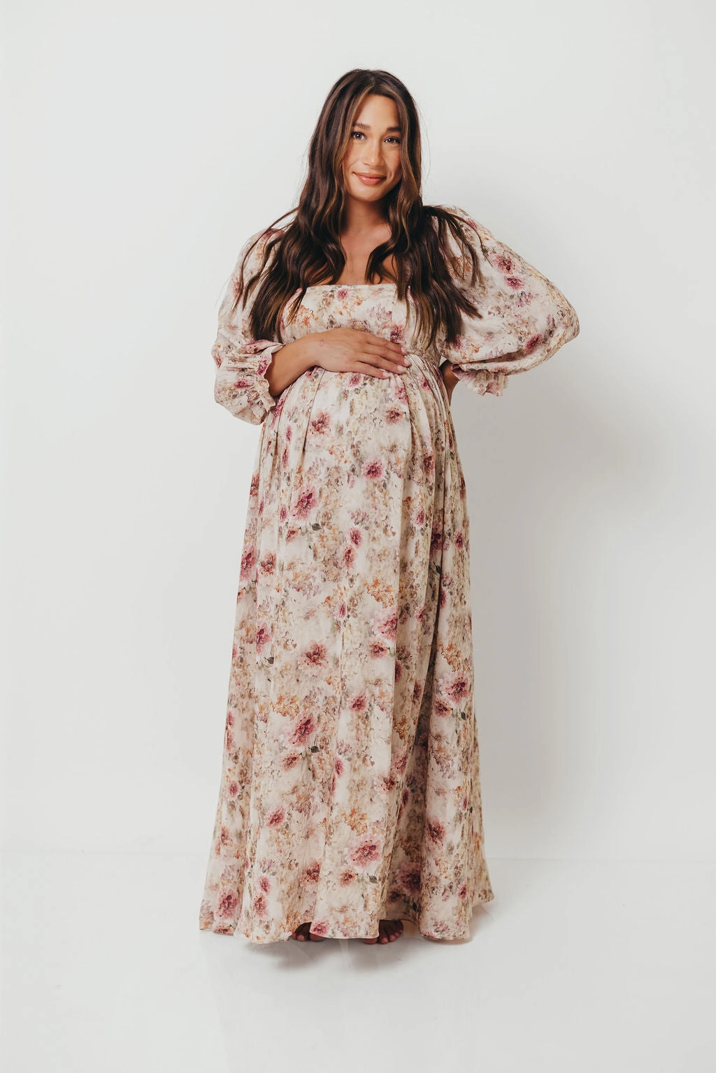 Mona Maxi Dress with Smocking in Pink/Beige Multi Floral - Bump Friendly *9/30 PRE-ORDER* Layered Wear