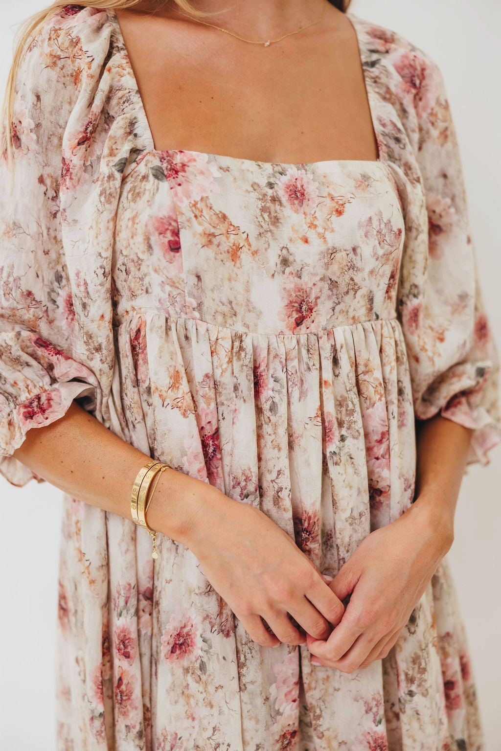 Daily Confidence Mona Maxi Dress with Smocking in Pink/Beige Multi Floral - Bump Friendly *9/30 PRE-ORDER*