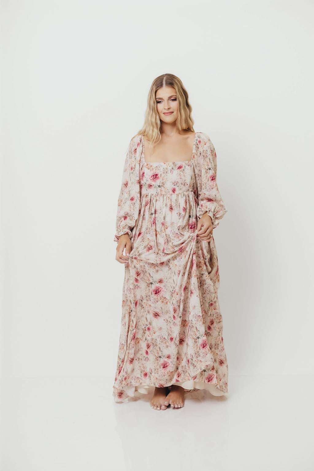 Mona Maxi Dress with Smocking in Pink/Beige Multi Floral - Bump Friendly *9/30 PRE-ORDER* Relaxed Wear Color Glow