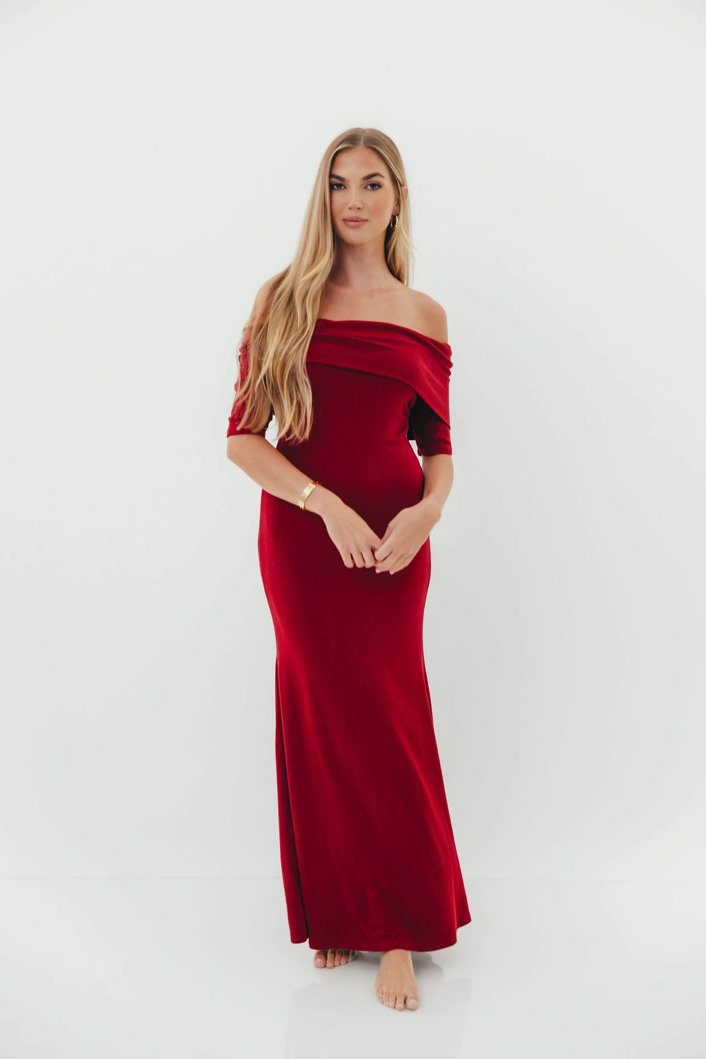 Monroe Half Sleeve Maxi Dress in Red - Bump Friendly Cocktail Ready Beauty Feel