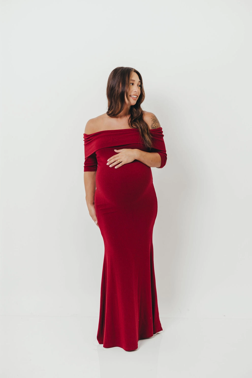 Monroe Half Sleeve Maxi Dress in Red - Bump Friendly Delicate Lines
