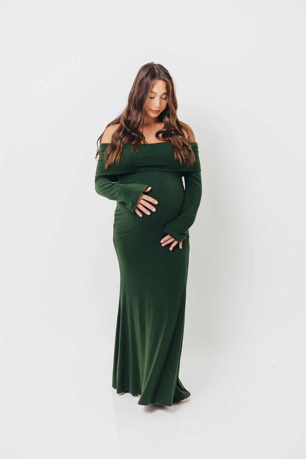 Signature-Style Monroe Maxi Dress with Long Sleeves in Hunter Green- Bump Friendly