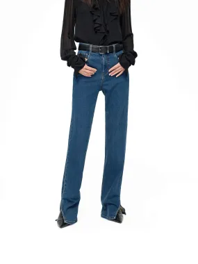 Side Slit Straight Jeans Minimalist Pocket Design