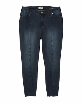 Mulberry High Rise Ankle Skinny with Center Seam and Ankle Split Detail | Dark Wash Textured Yarn Blends Tailored Appearance