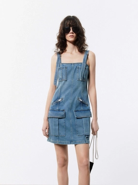Mood Friendly Multi Pocket Denim Dress