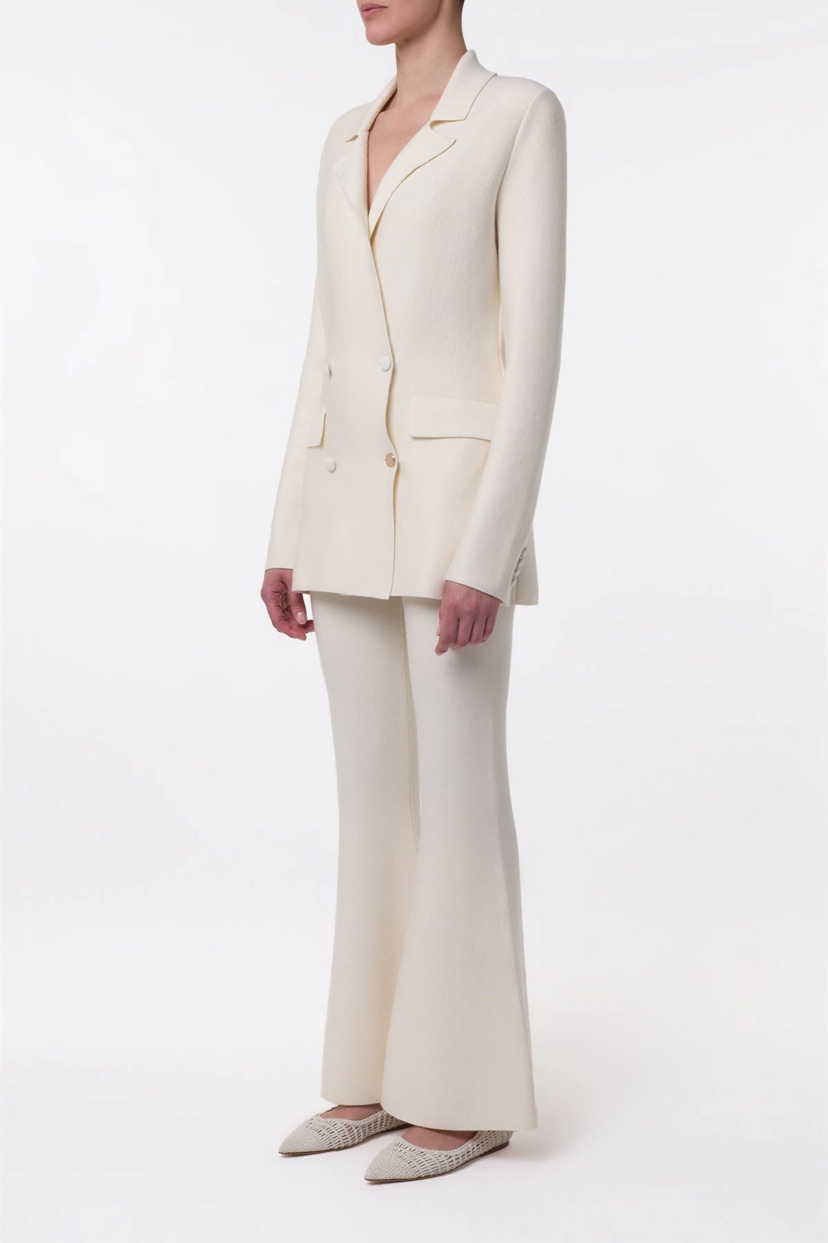 Reinforced Zippers Bowen Knit Jacket in Ivory Merino Wool Cashmere