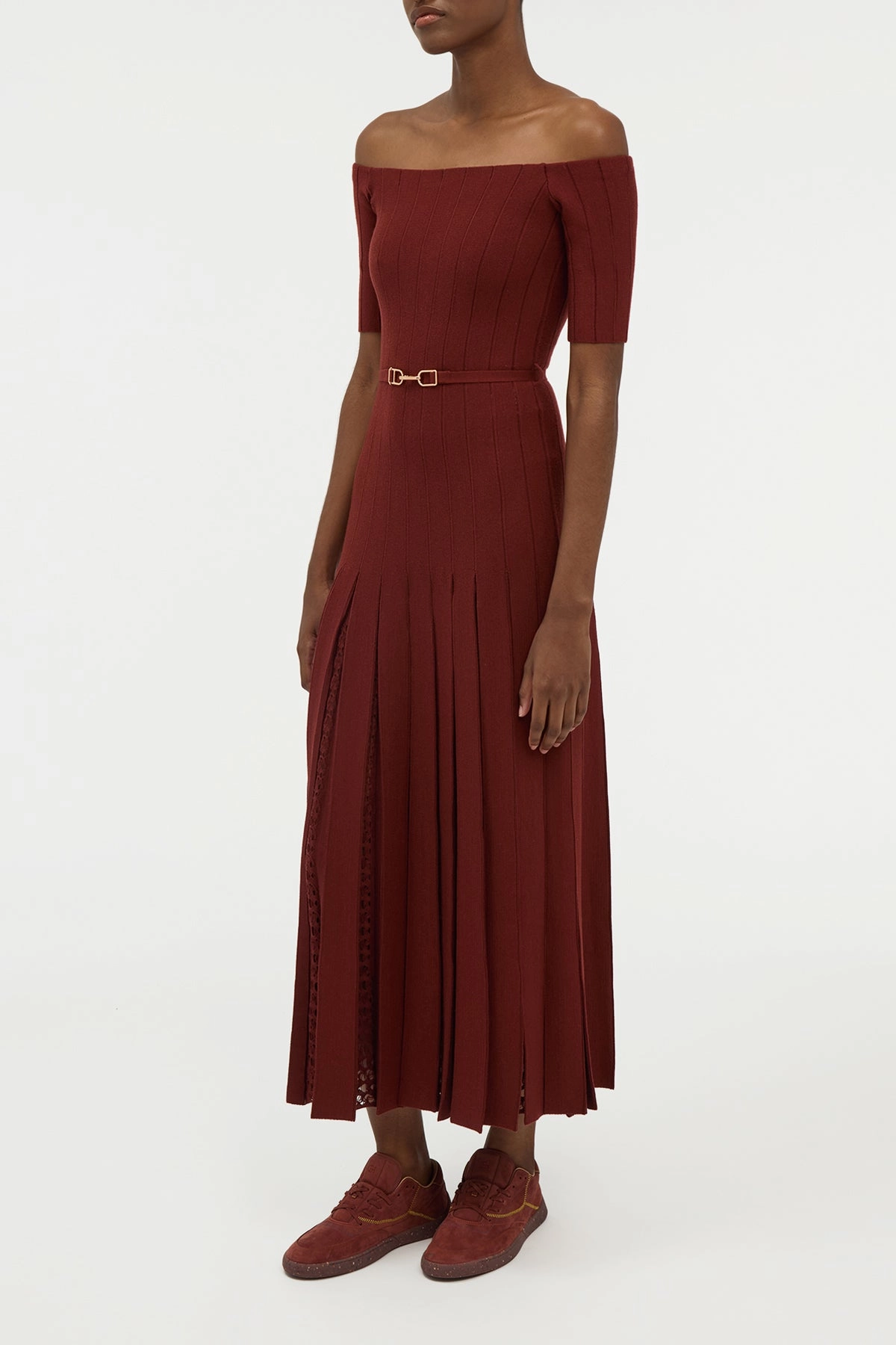 Stay Simple Kurt Knit Pleated Maxi Dress in Burnt Sienna Merino Wool