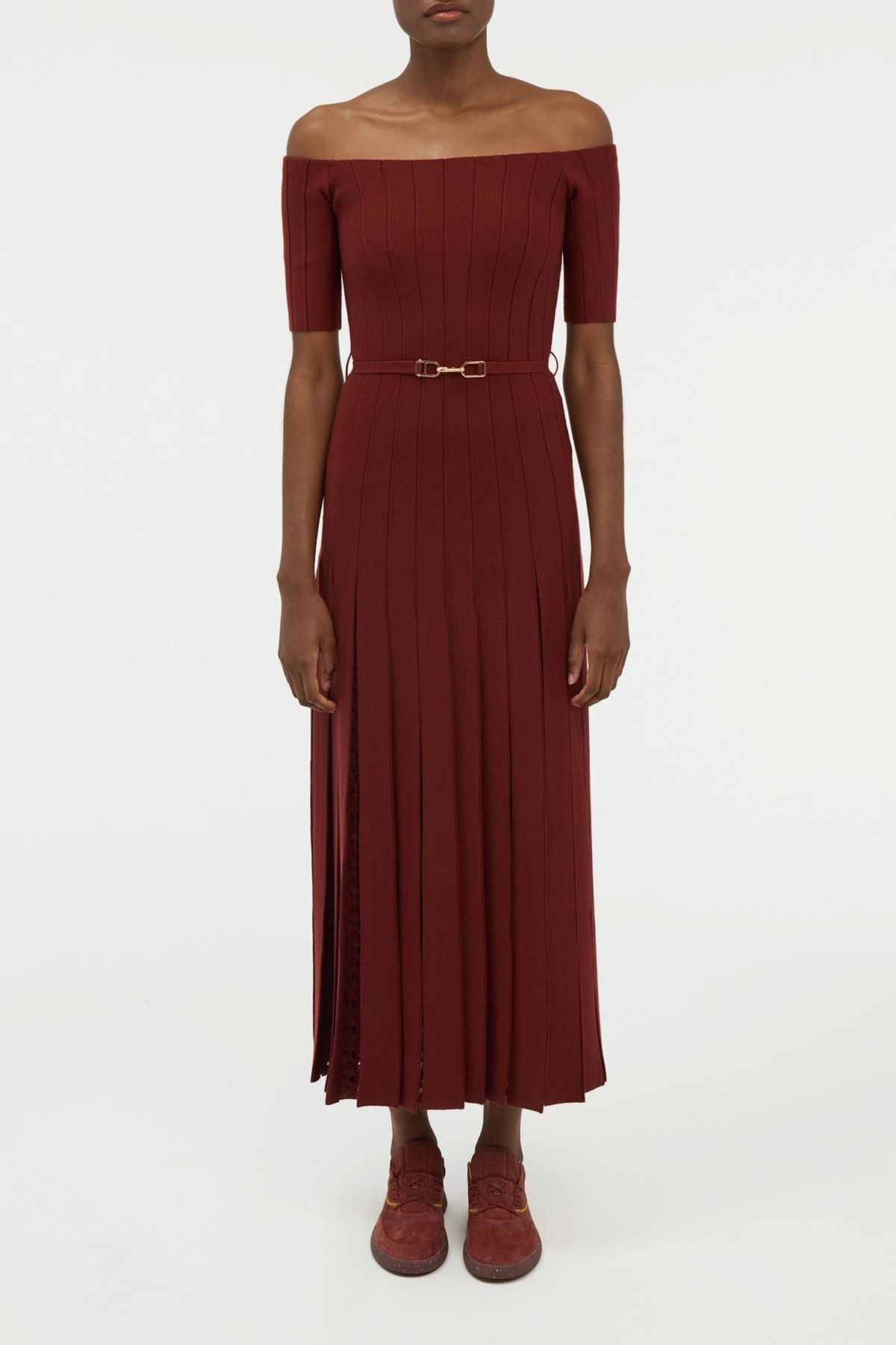 Kurt Knit Pleated Maxi Dress in Burnt Sienna Merino Wool Urban Trend Compact Style
