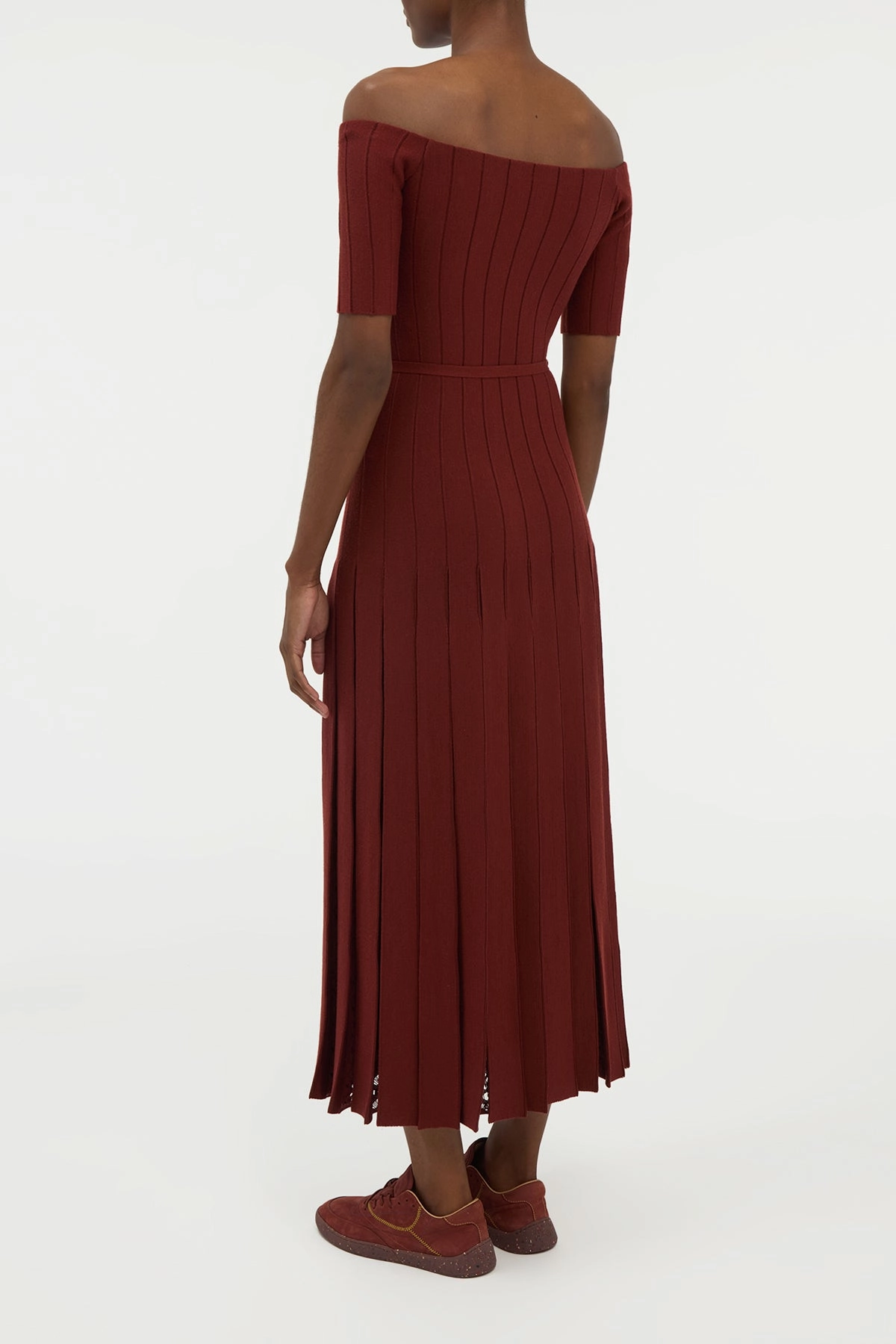 Daily Essential Eco Friendly Fibers Kurt Knit Pleated Maxi Dress in Burnt Sienna Merino Wool