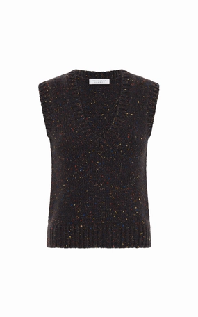 Tailored Silhouette Solomon Knit Vest in Charcoal Multi Speckle Cashmere