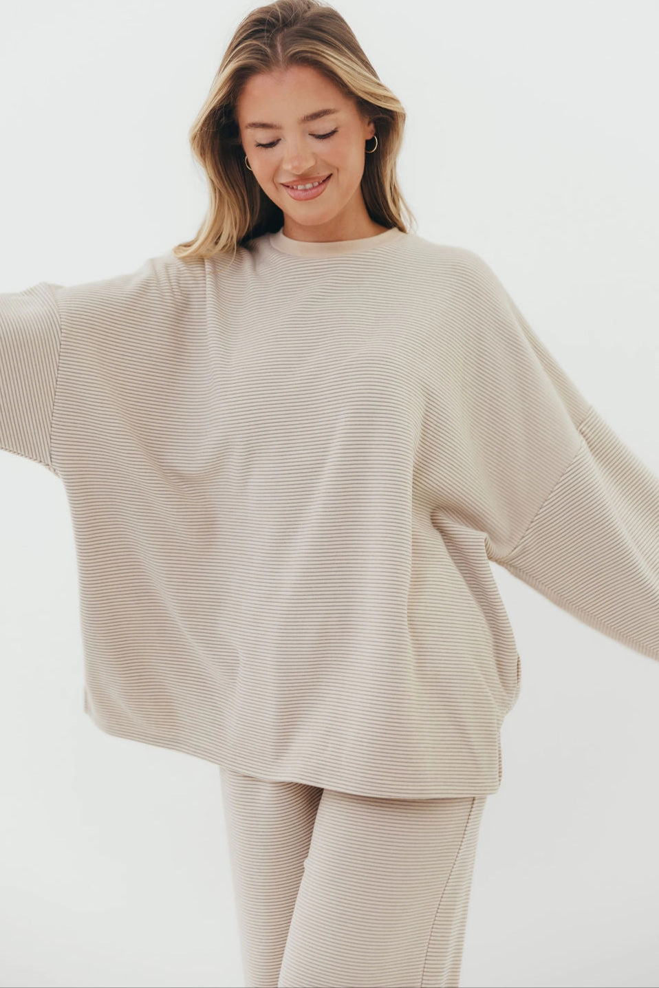 Naomi Oversized Fleece Top in Cream/Grey - Bump Friendly  *Worth Exclusive Print* Knitwear Look Smart Look