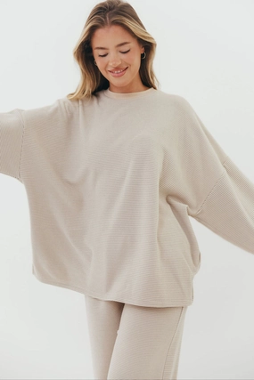 Naomi Oversized Fleece Top in Cream/Grey - Bump Friendly  *Worth Exclusive Print* Knitwear Look Smart Look