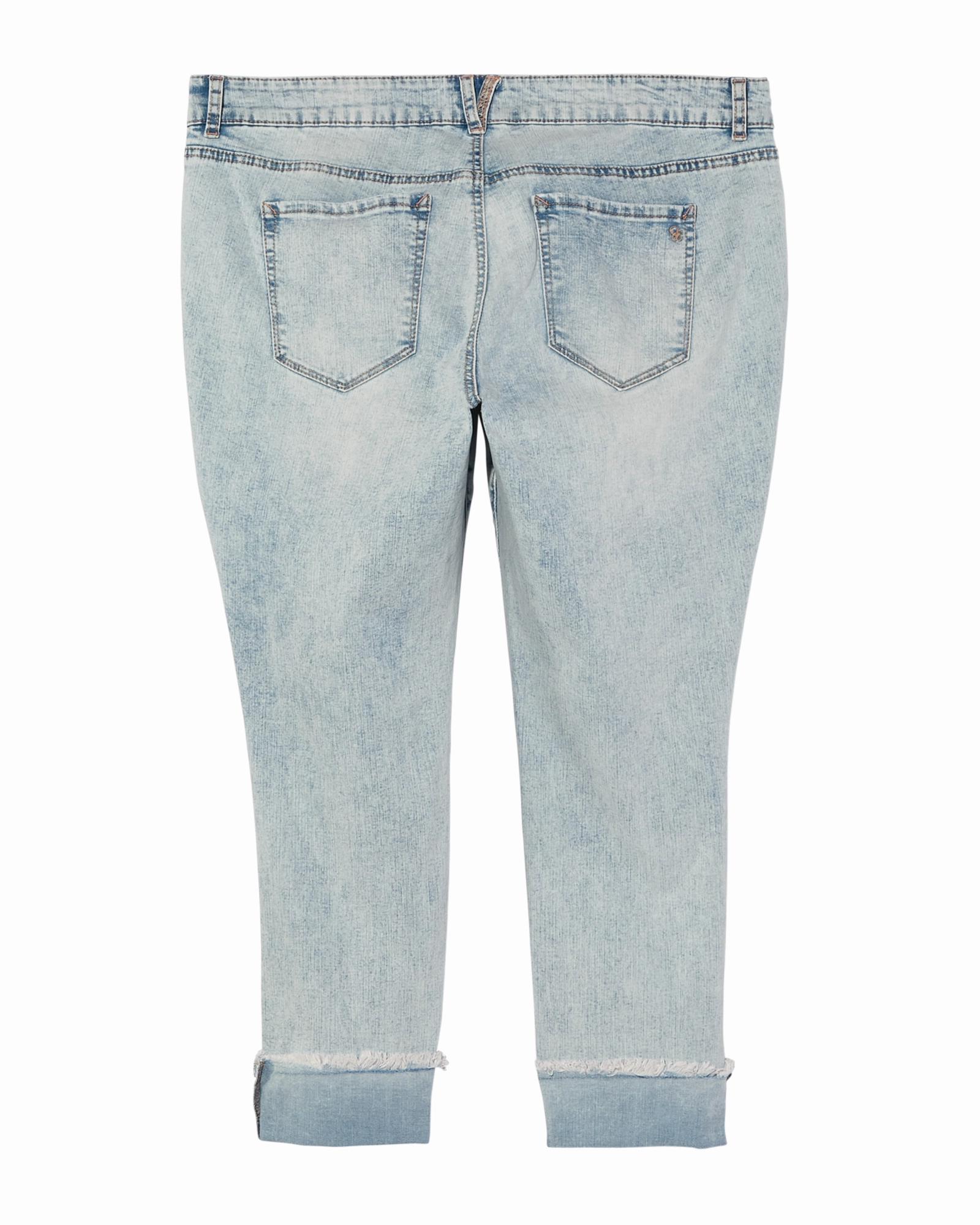 Anti Pilling Technology Naomi Rolled Ankle Jean with Floral Design | Light Wash / Navy