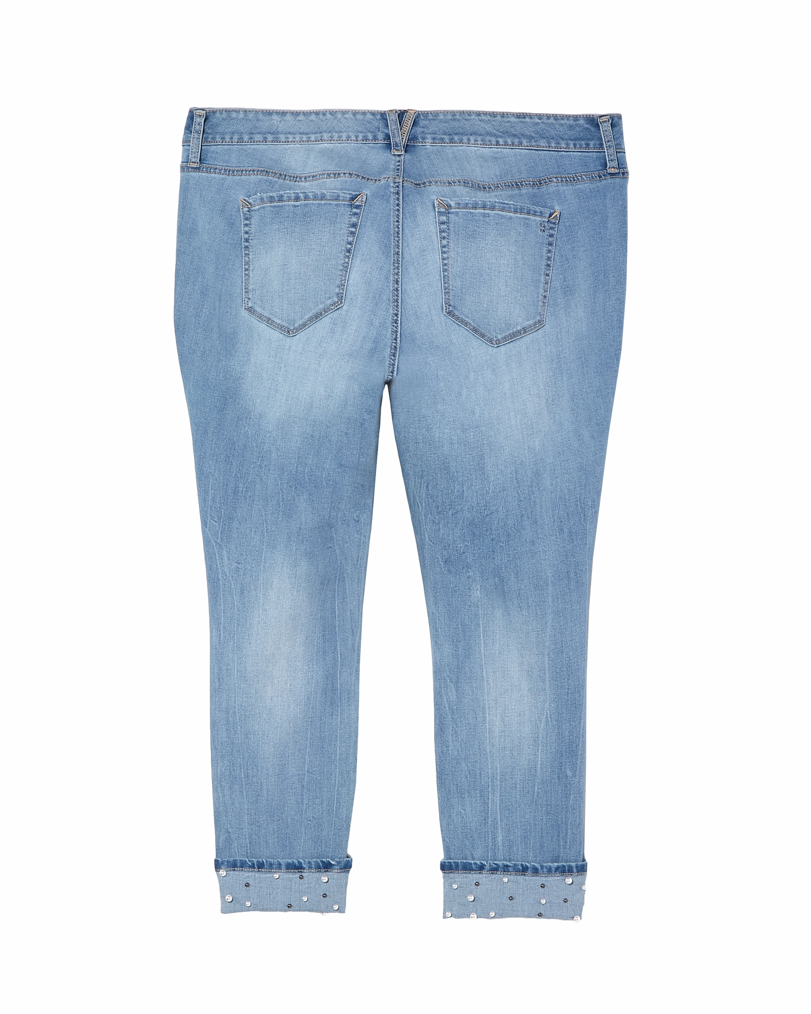 Naomi Rolled Ankle Jean with Pearl Embellishments | Light Wash Stylish Essentials