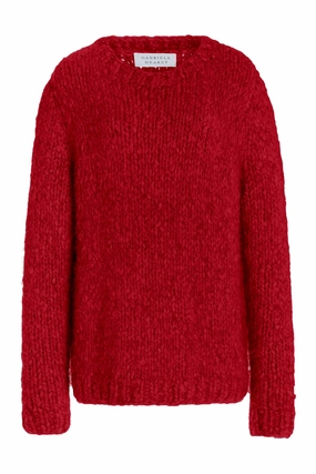 Loopwheel Construction Simple Piece Lawrence Knit Sweater in Red Welfat Cashmere