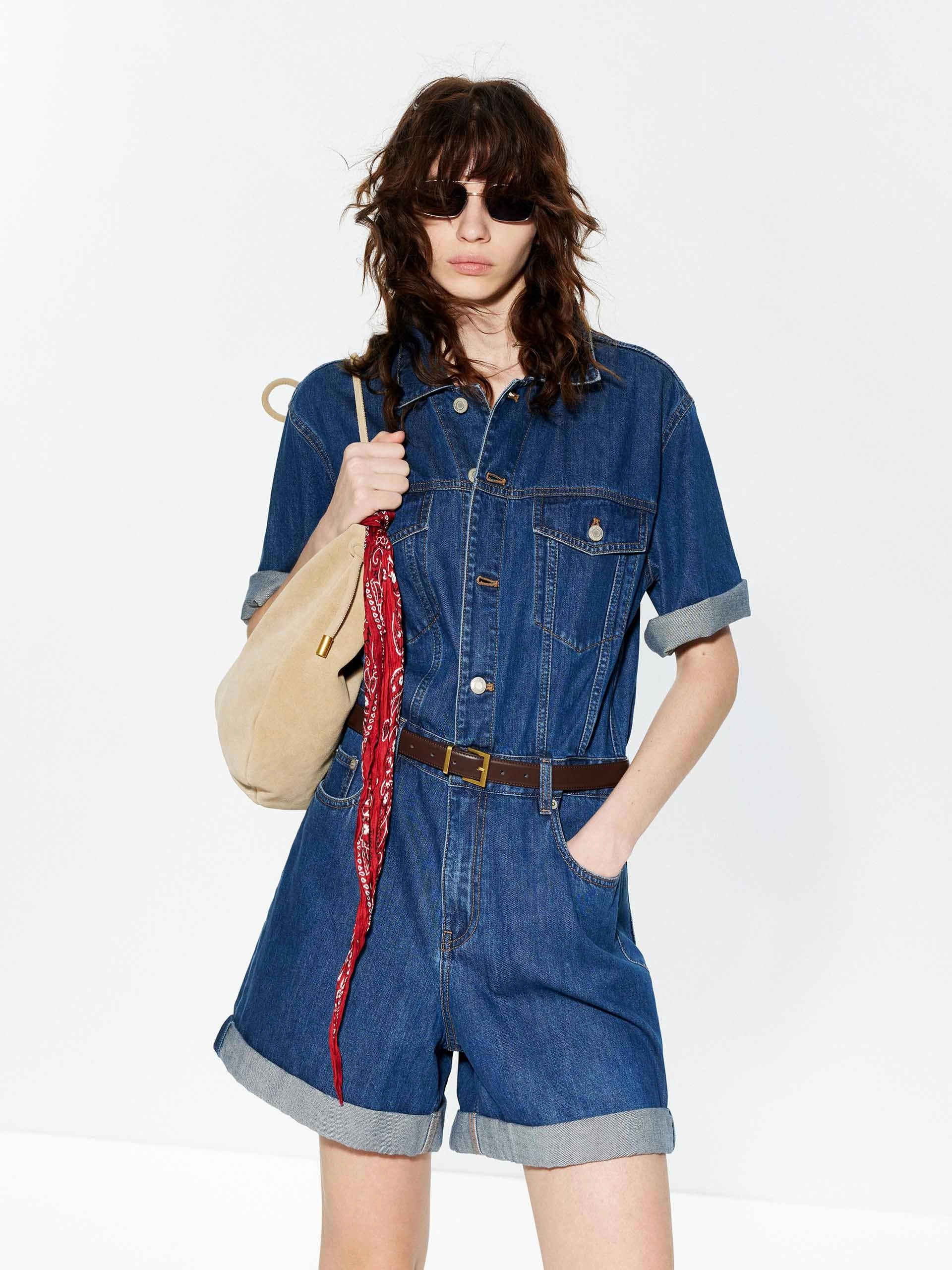 Cotton-Silk Blend Denim Jumpsuit Picnic Cozy