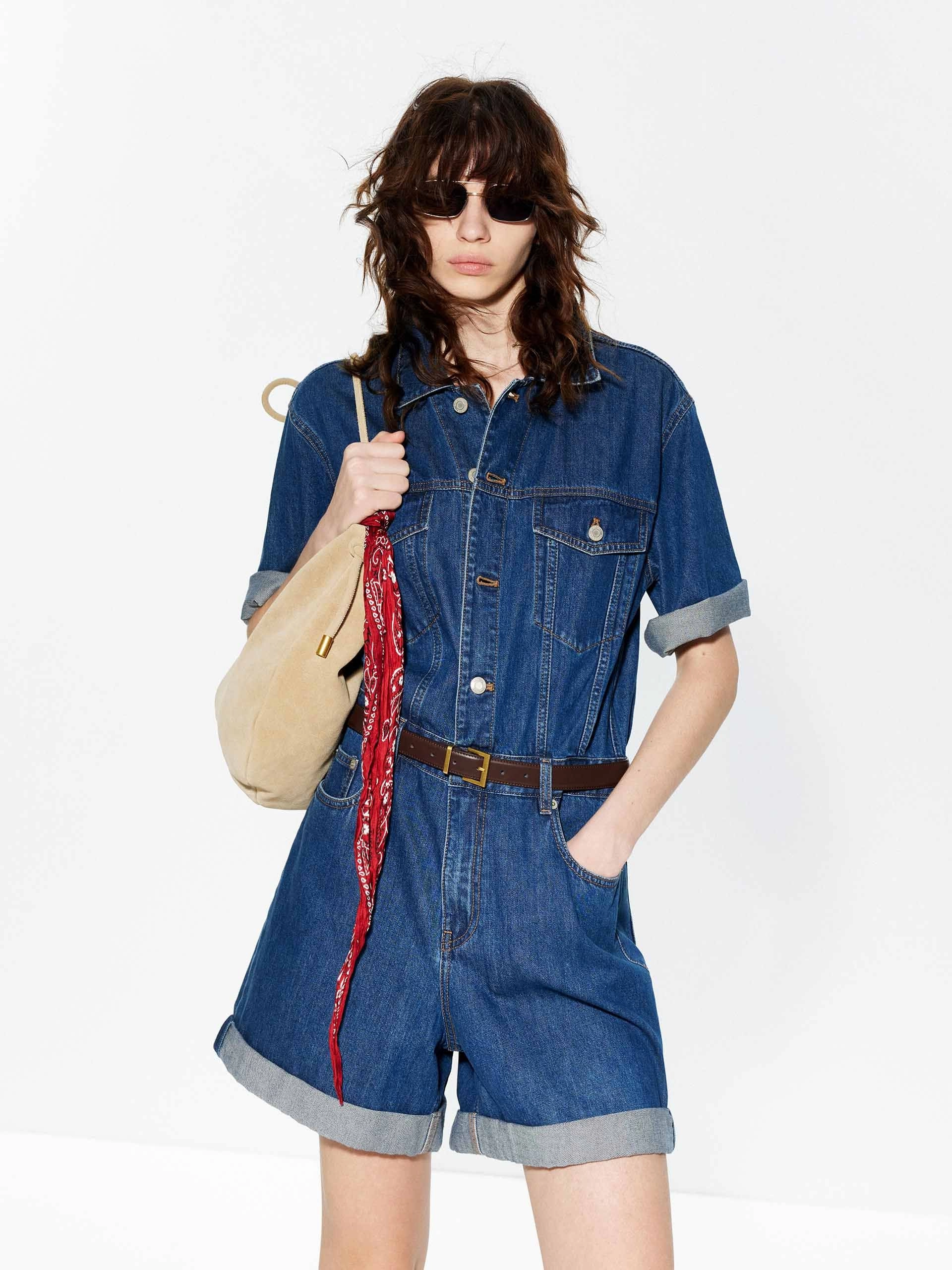Luxury Teen Shopping Date Cotton-Silk Blend Denim Jumpsuit