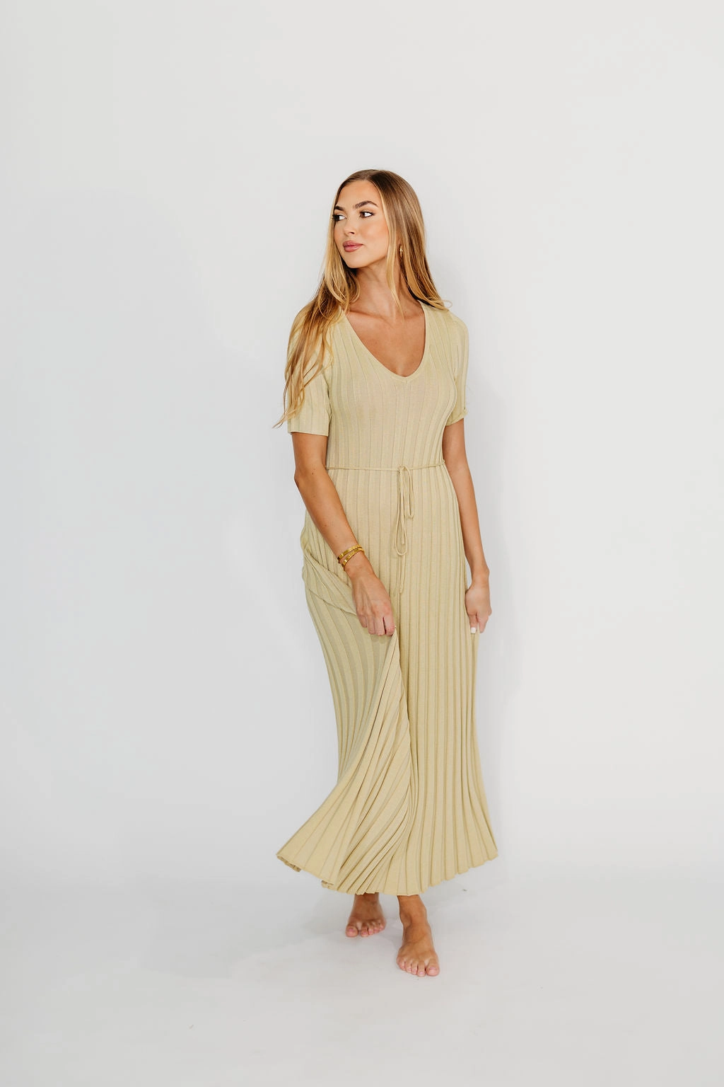 Breezy Style Cozy Drape Oakley Ribbed Maxi Dress in Dusty Lime - Bump Friendly *Final-Sale*