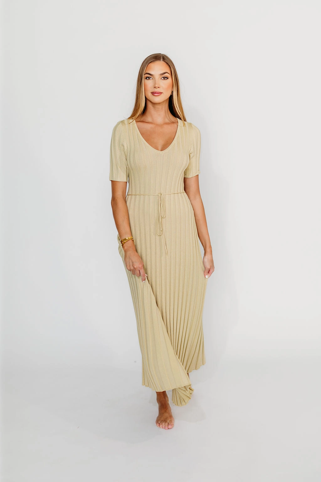 Oakley Ribbed Maxi Dress in Dusty Lime - Bump Friendly *Final-Sale* Soft Layers City-Style