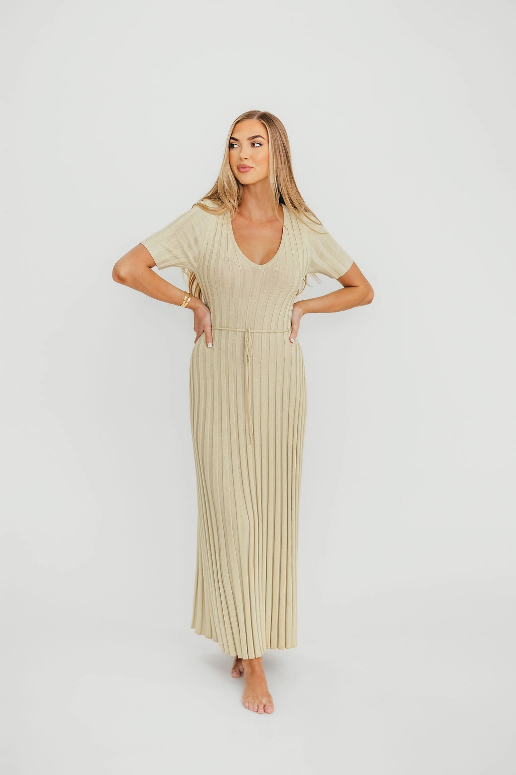Pure Look Oakley Ribbed Maxi Dress in Dusty Lime - Bump Friendly *Final-Sale*