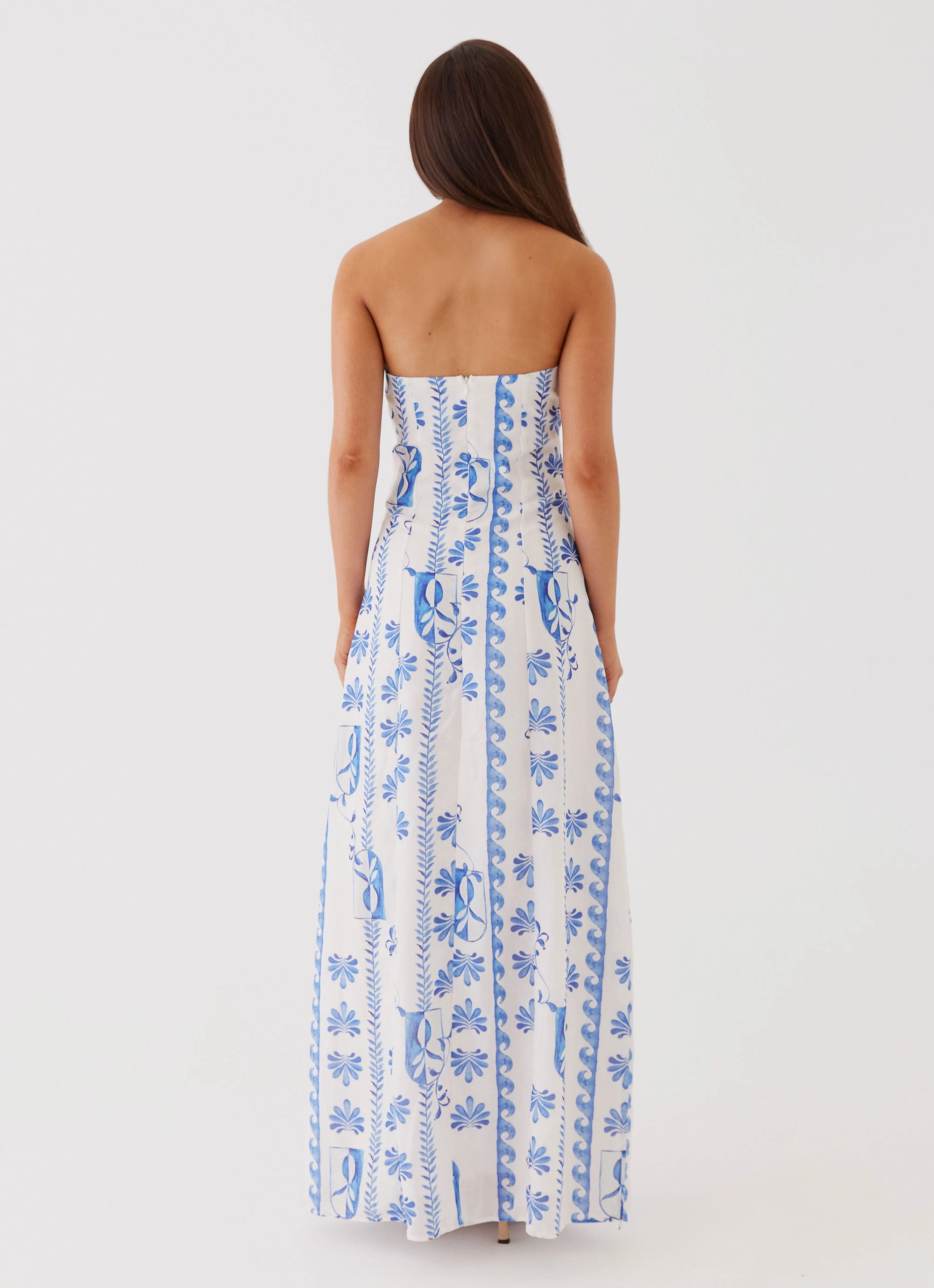 Tayla Linen Maxi Dress - Floral Wave Jewel-Tone Minimal Touch