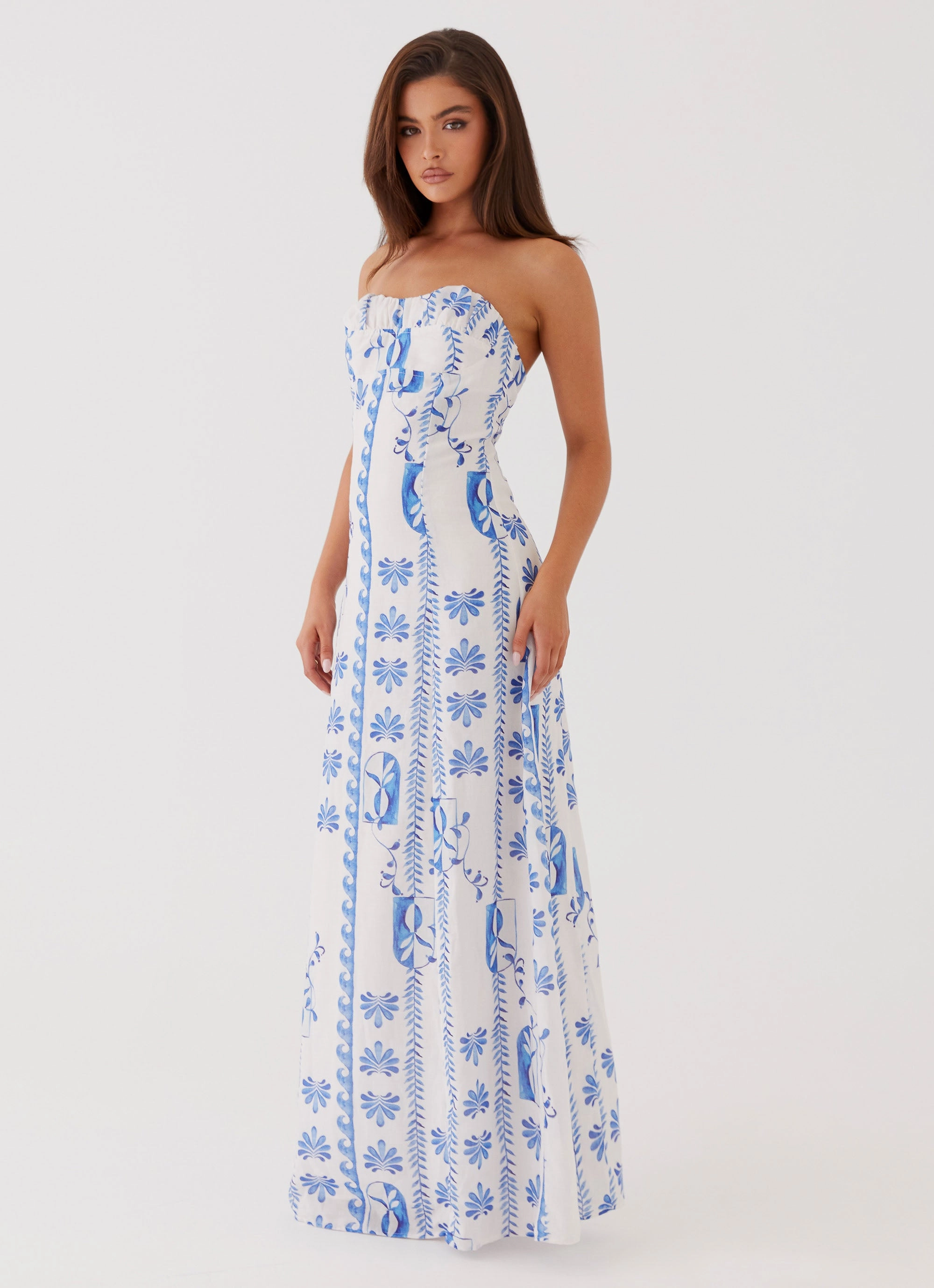 Tayla Linen Maxi Dress - Floral Wave Tall-Fit Simple Mood