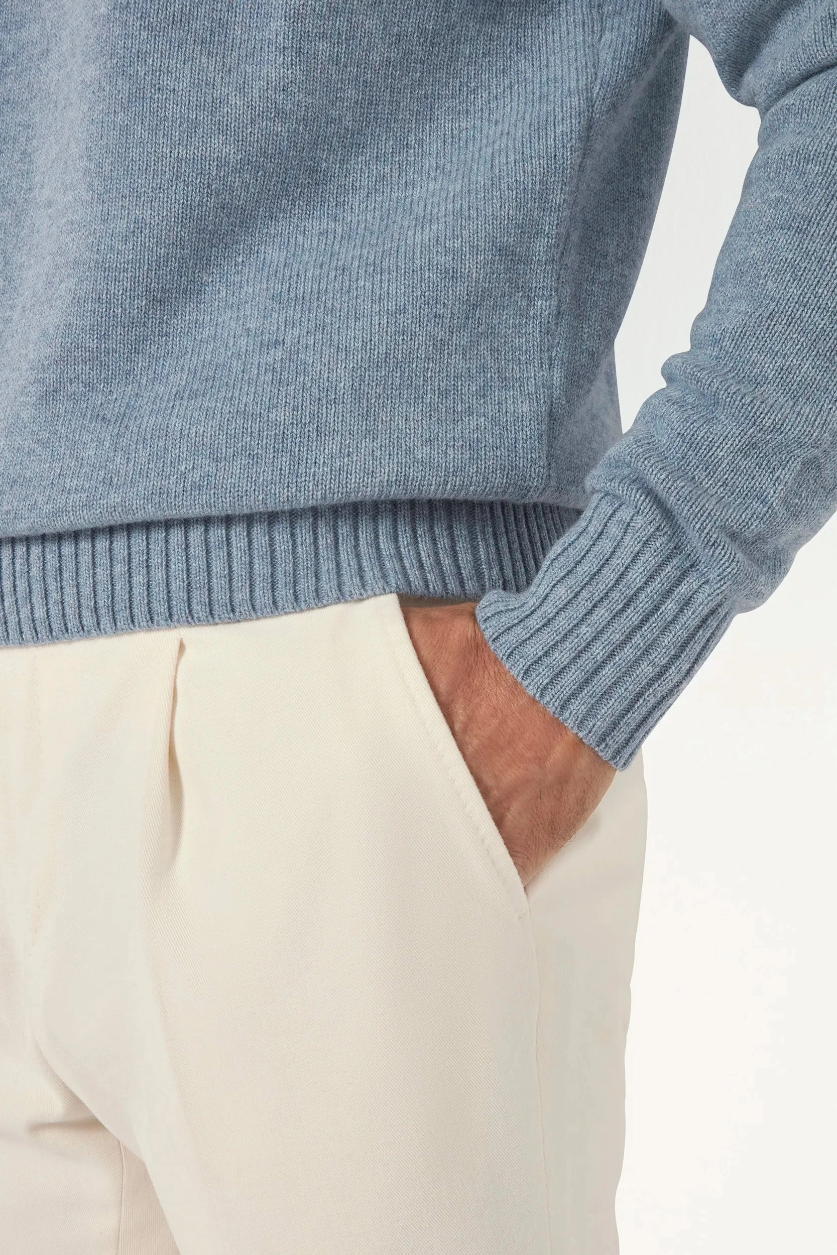 Dusty blue merino crewneck - Made in Italy Non Irritating Seams Reinforced Shoulder Seams