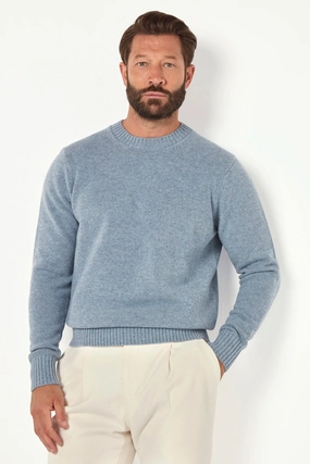 Dusty blue merino crewneck - Made in Italy Street Comfort