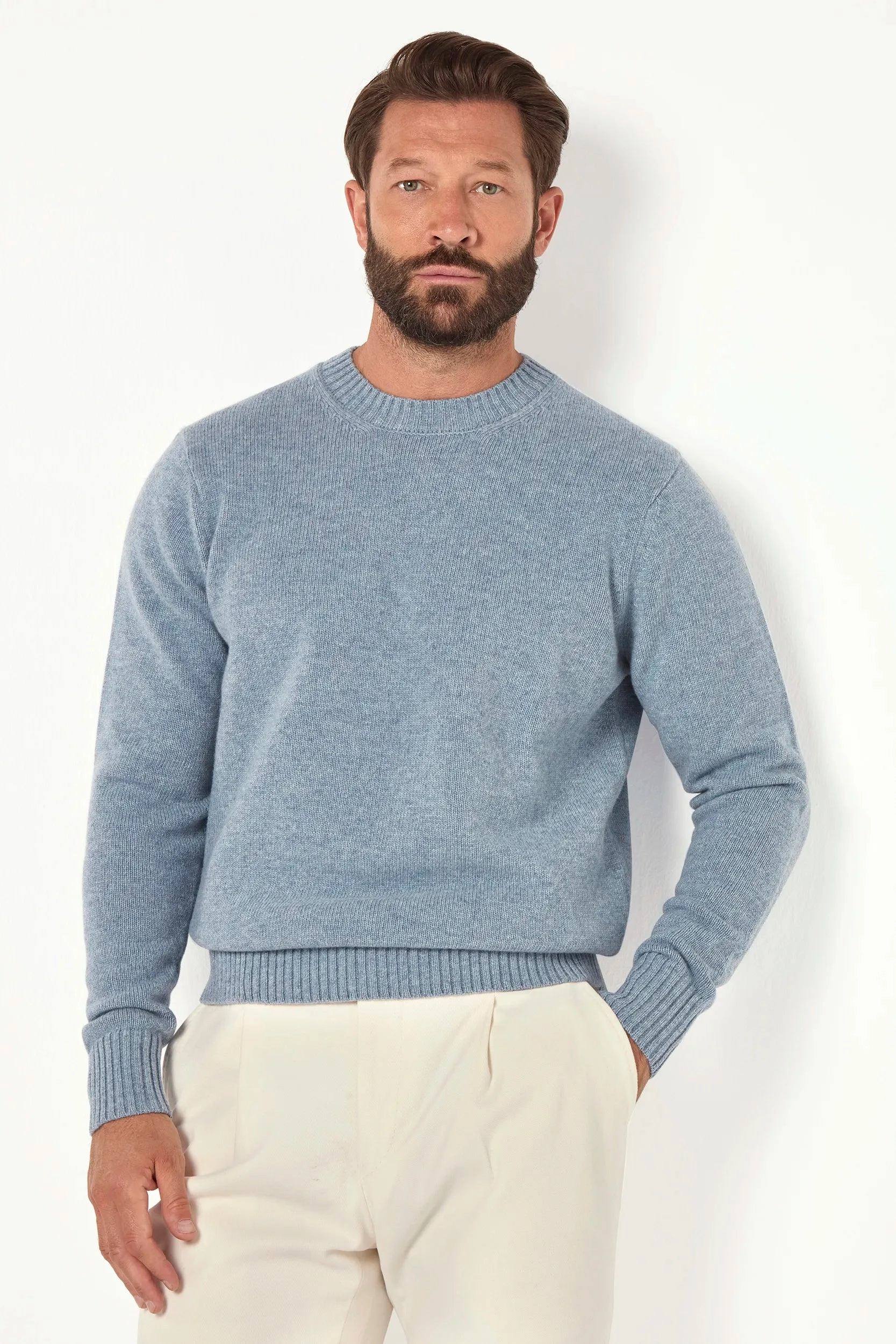 Dusty blue merino crewneck - Made in Italy No Effort