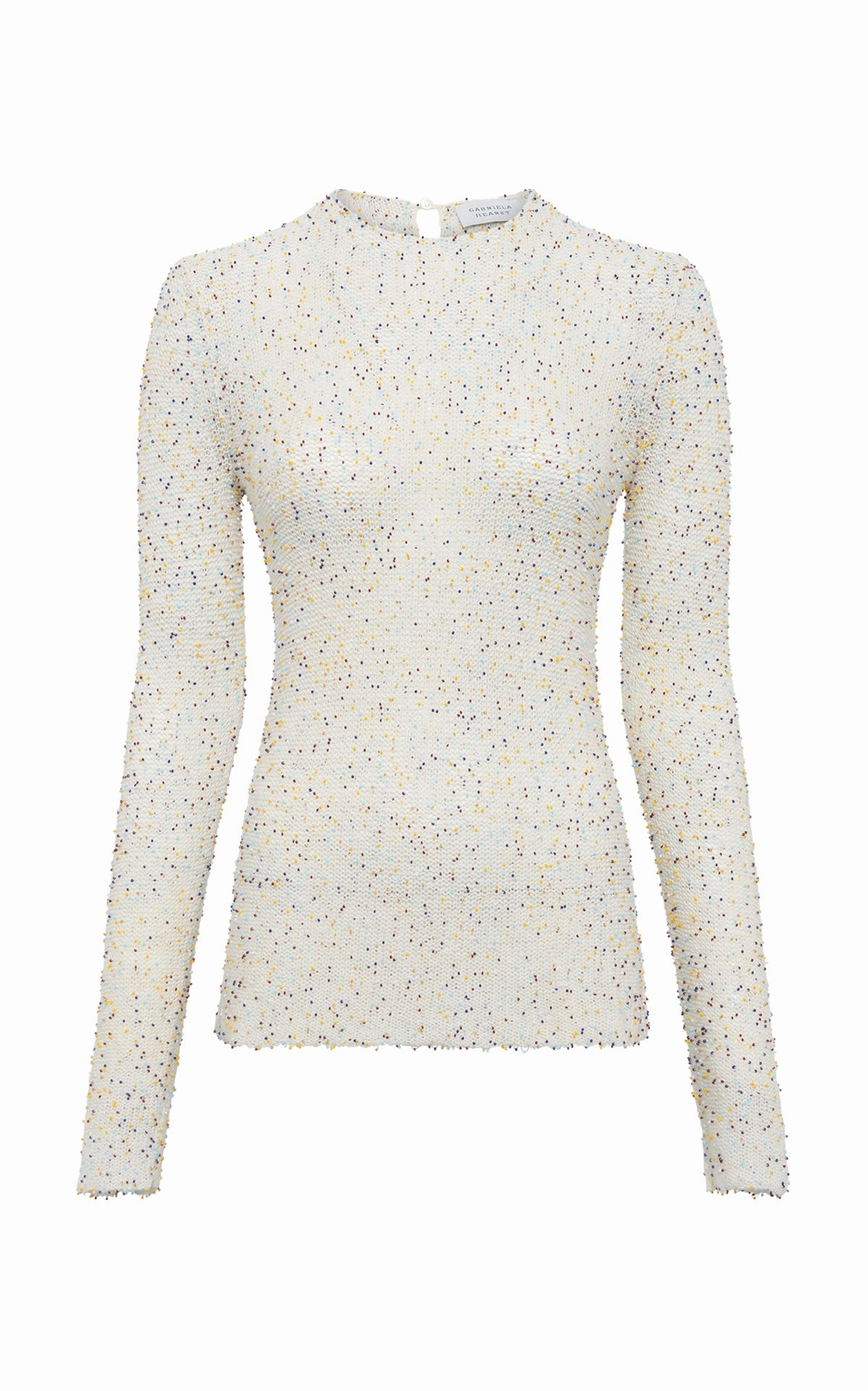 HandLinked Seams Crisp Design Nello Knit Sweater in Ivory Multi Beaded Cashmere