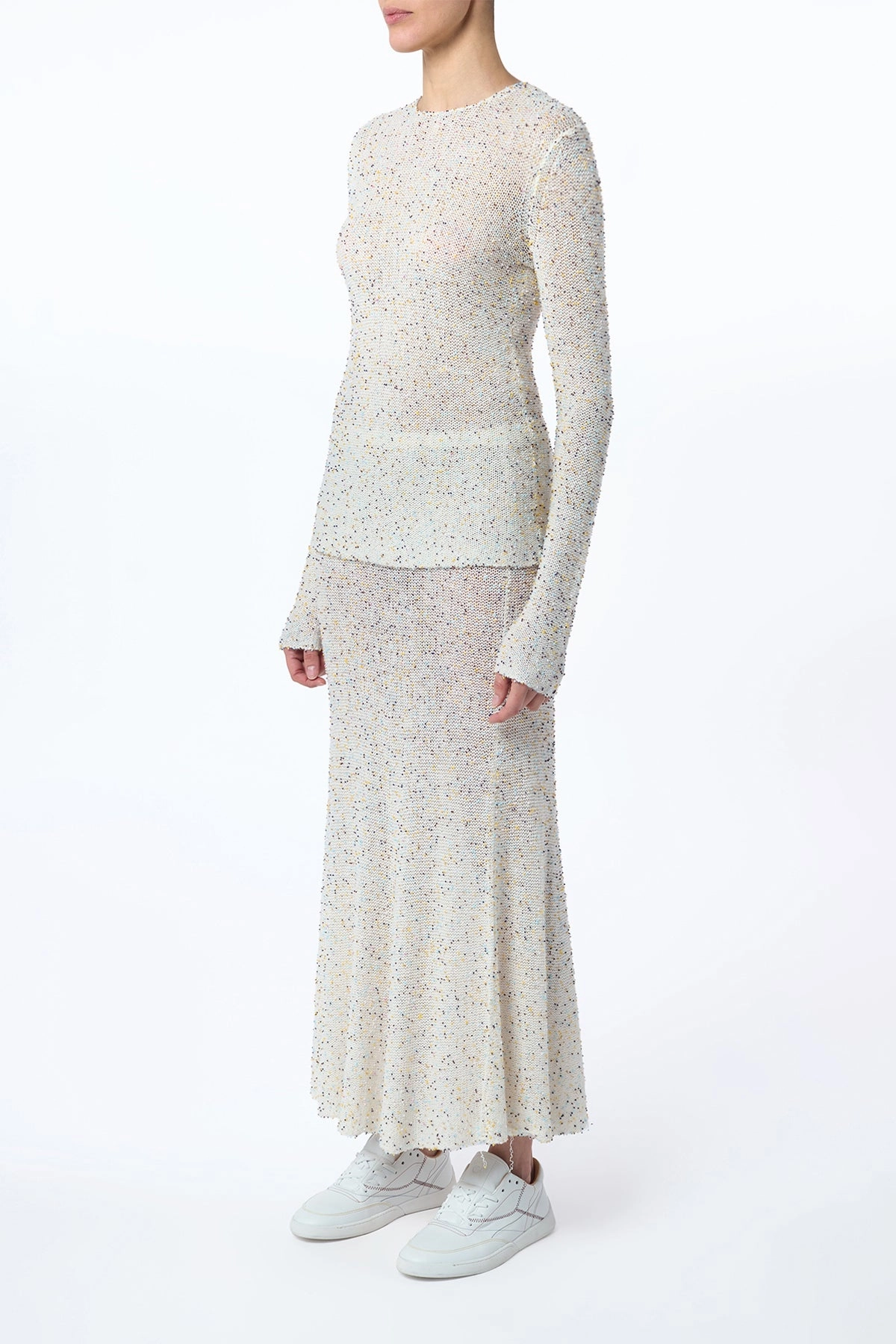 Street Warmth Breathable Lining Nello Knit Sweater in Ivory Multi Beaded Cashmere