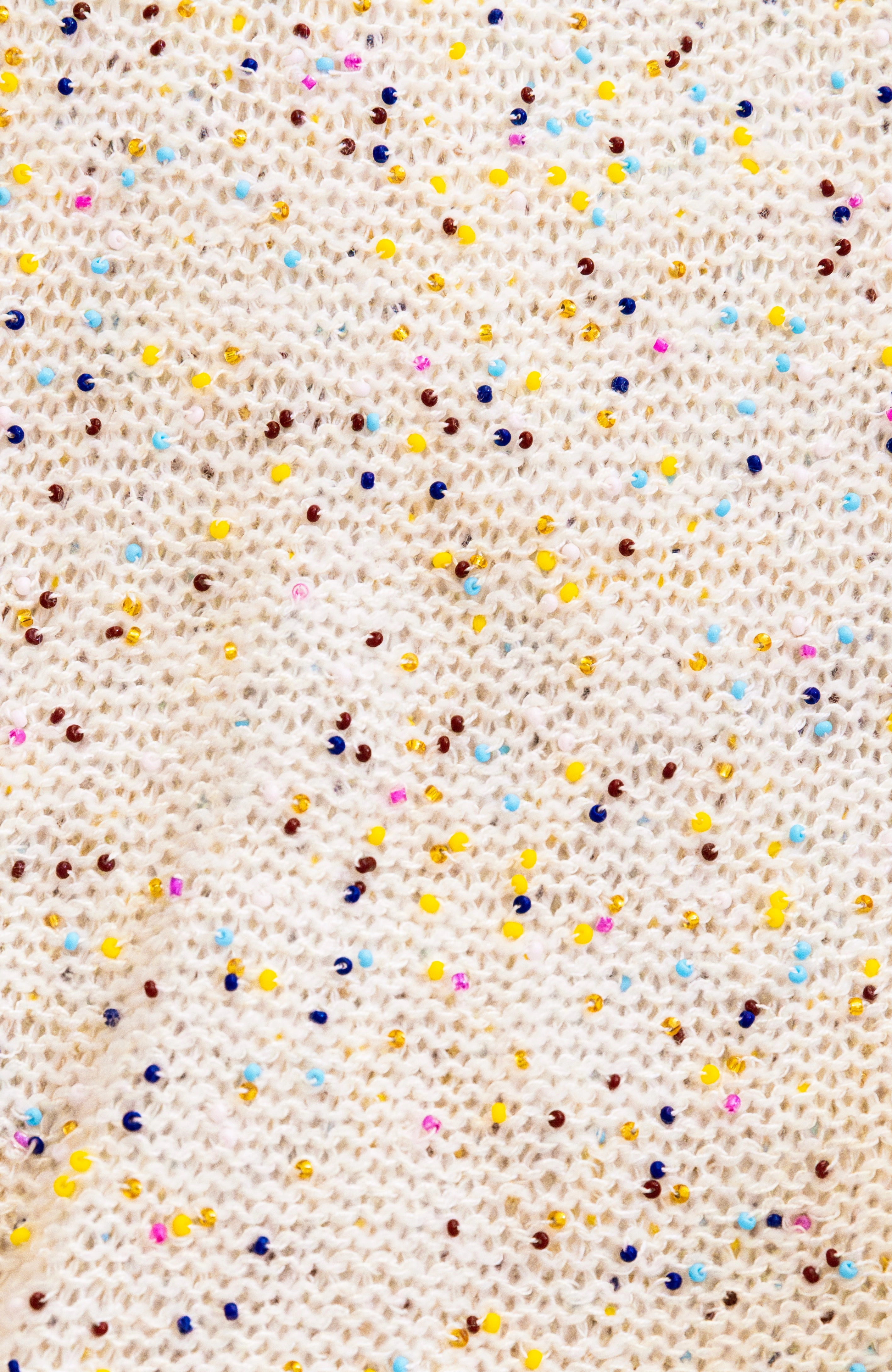 Nello Knit Sweater in Ivory Multi Beaded Cashmere Shrink Resistant Process Compact Style